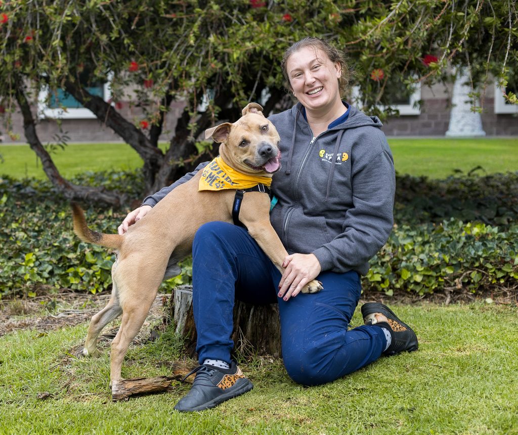 Liz with Rascal, a dog adopted from East Bay SPCA